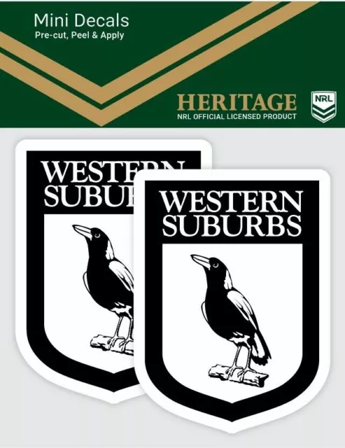 620482 Western Suburbs Magpies Nrl Set Of 2 Mini Heritage Decals Car Stickers