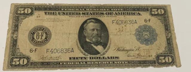 1914 50 dollar Federal reserve note VERY RARE BURKE GLASS SIGNATURES RARE!!!!!!