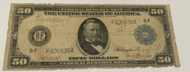 1914 50 dollar Federal reserve note VERY RARE BURKE GLASS SIGNATURES RARE!!!!!! 1914 50 dollar Federal reserve note VERY RARE BURKE GLASS SIGNATURES RARE!!!!!!