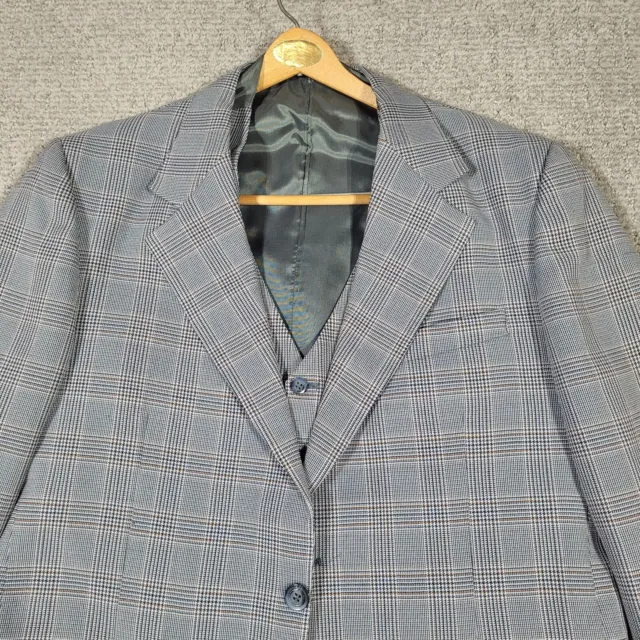 Vintage Mens Gray 3 Piece Suit Century Club Jacket Vest Pants Size 44L