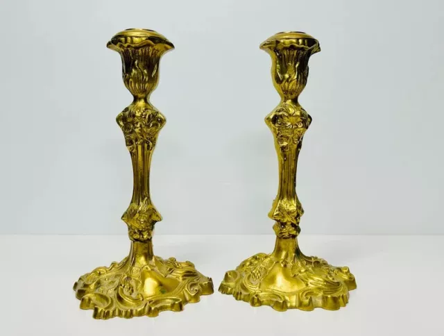 Vintage Brass Candle Holders Art Nouveau Pair Ornate Brass Candlesticks