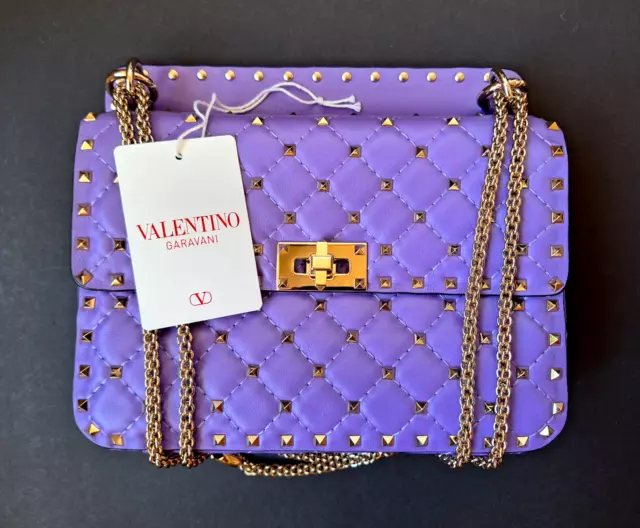 NEW Valentino Garavani Medium Nappa Rockstud Spike Handbag Glicine