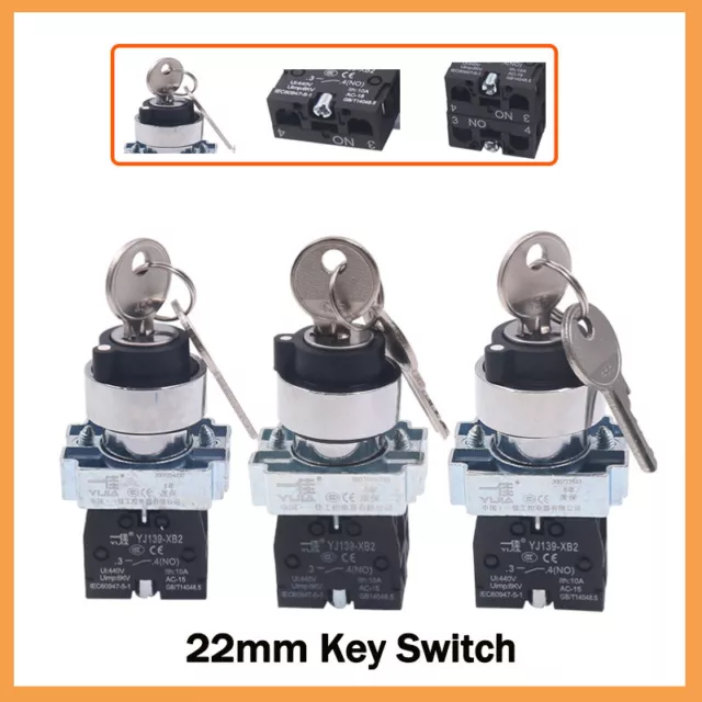 22MM ON/OFF KEY Switch 2/3 Position Locking Rotary Switch Security Lock ...
