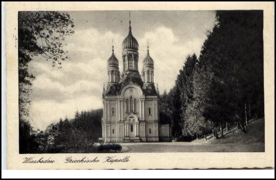 Wiesbaden Hessen alte Postkarte 1935 gelaufen Partie an der griechischen Kapelle