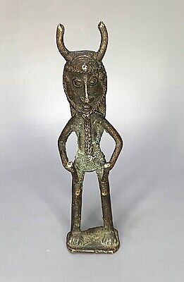Antiqu Africa African Art Mali Dogon Tribe Bronze Statue Man Horned Male Figure