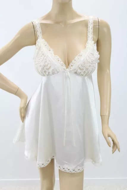 New Victoria's Secret Ivory Smooth Satin Sheer Bridal Lace Babydoll Chemise M