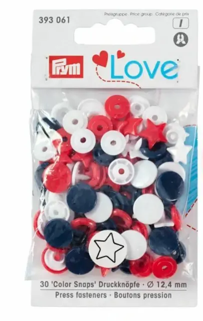 Prym Love botón Color Snaps estrella rojo/blanco/marino - 393061