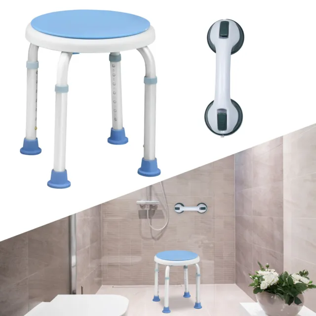 360° Rotatable Bath Stool Chair Shower Seat Hand Rail Suction Safety Grip Handle