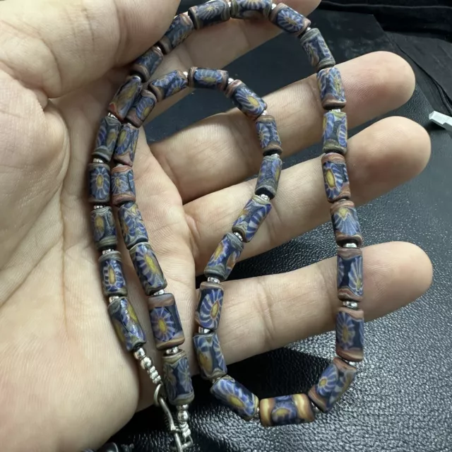 Antique Venetian Trade African  Glass Chevron Beads Long necklace