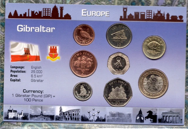 Littleton World Coin Set Gibraltar UNC 2000-2012 2 Pounds 2004 1 Poud 2008
