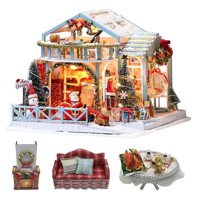 CHRISTMAS DOLLHOUSE MINIATURE with Furniture, DIY Dollhouse Kit Plus £