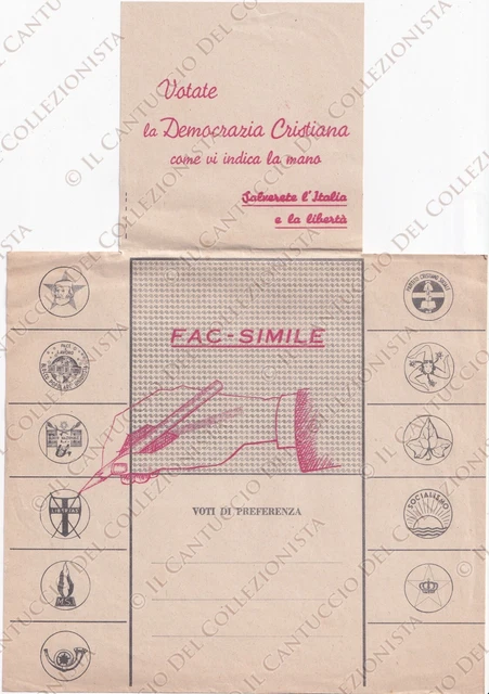 Democrazia Cristiana DC Scheda elettorale Fac-Simile Propaganda Politica