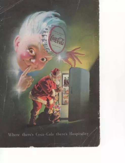 1948 Coca Cola  PRINT AD SANTA CLAUSE GETTING A COKE OUT OF REFRIGERATOR VINTAGE