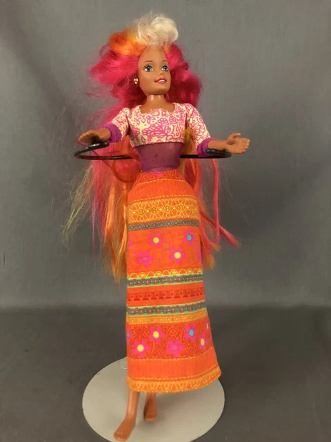 Vintage 1996 Hula Hair Barbie Doll Articulated Barbie Doll W/ Dress