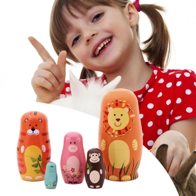 5PCS Russian Dolls Cute Cartoon Animal Pattern Doll Gifts Home Decorations 2