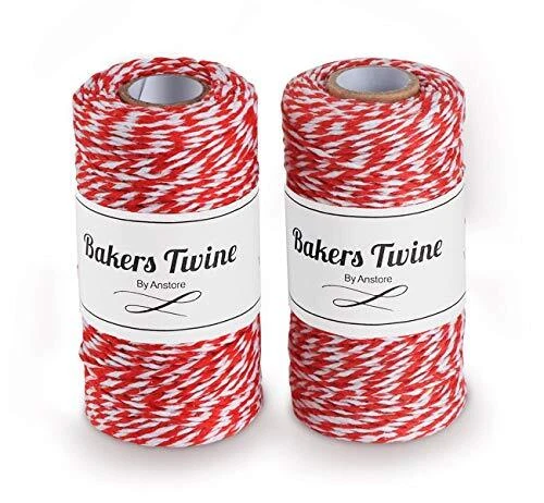 Anstore Lot de 2 rouleaux de ficelle en coton rouge et blanc pour bricolage a...