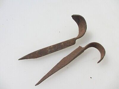 Vintage Iron Coat Hooks Hat Hangers Old Antique Forged Storage Wall Spikes x2