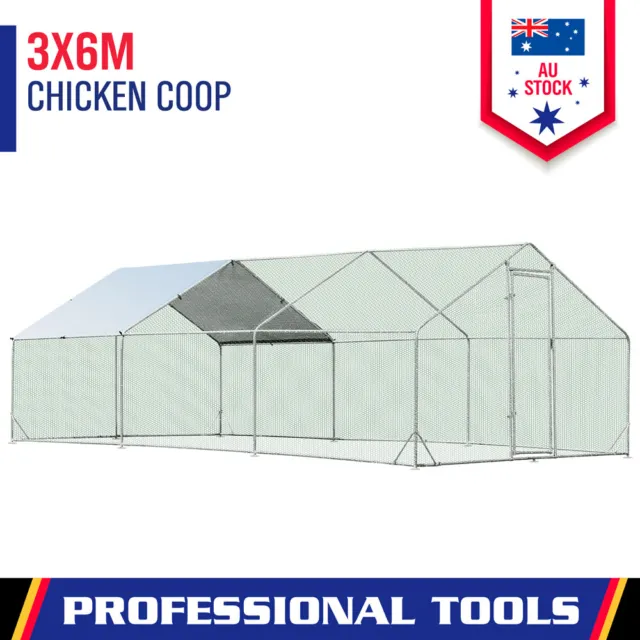 3x6x1.95m Metal Walk-in Chicken Coop Rabbit Hutch Cage Hen House Chook Outdoor
