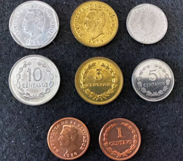 El Salvador 4 Coins Set 1, 3, 5, 10 Centavos UNC World Coins