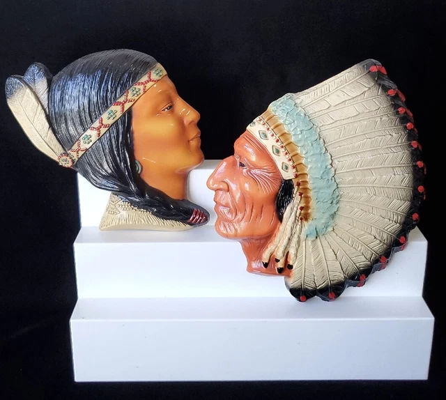 Pair of Vintage 1941 Orn-A-Craft Chalkware American Indian Wall Plaques #357 Pair of Vintage 1941 Orn-A-Craft Chalkware American Indian Wall Plaques #357