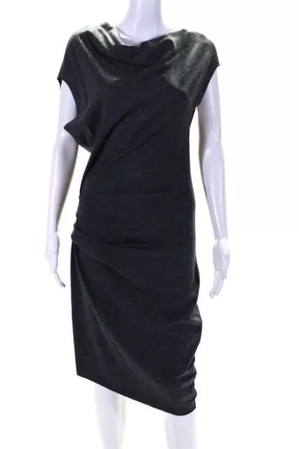 Helmut Lang Womens Wool Cowl Neck Sleeveless Asymmetrical Midi Dress Gray Size M