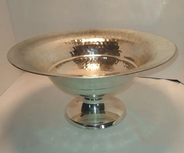 Hammered Silver Aluminum Bowl Large 12" Tall x 6" Diameter India Console Vintage