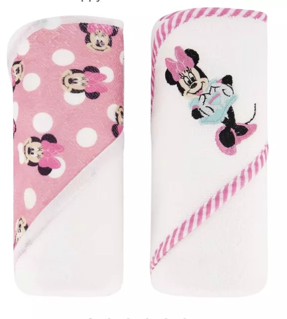 Disney Baby Girl Minnie Mouse Hooded Towel Set of 2 Pink Polka Dot 2