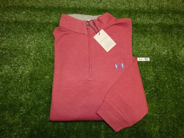 Peter Millar Men's Crown Comfort Quarter Zip Golf Pullover NGLA Logo Red Large