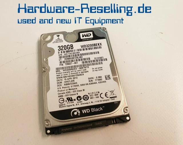 Disque Dur Interne WD Western Digital 320 Go - 2,5" SATA, 7200 RPM - Occasion Très Bon état - Pour PC Portable