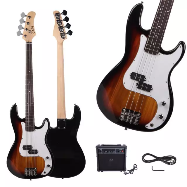 Glarry Sunset School Band Beginner 4 Strings Electric Guitar Bass wih AMP