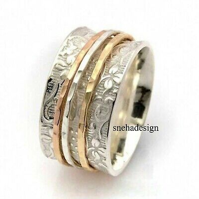 Solid 925 Sterling Silver Spinner Ring Silver Fidget Meditation Jewelry s32