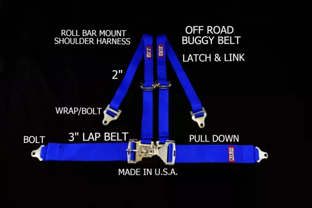 Rjs Racing 4 Pt Latch & Link Roll Bar Mount Harness Buggy Belt Blue 50561-14-3