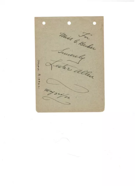 Actor Lester Allen Autograph On Album Page