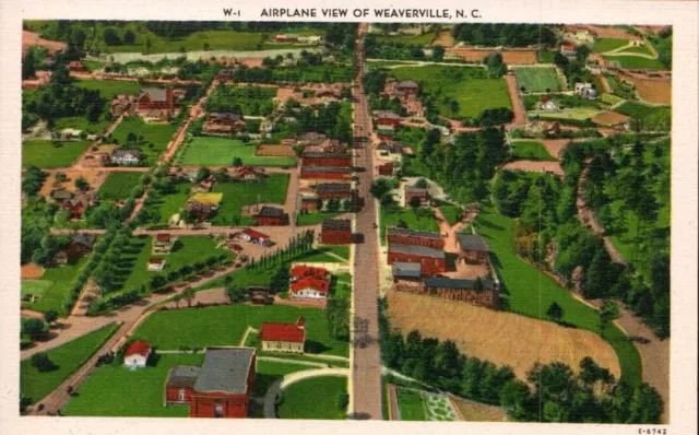 Linen Postcard Airplane View Weaverville North Carolina NC Aerial UNP