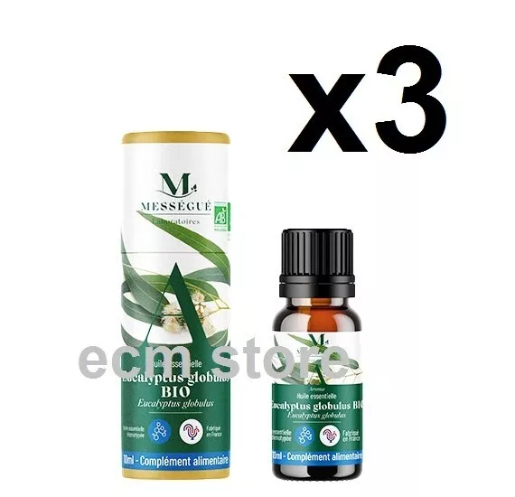 MESSEGUE Lot de 3 HUILE ESSENTIELLE D'EUCALYPTUS GLOBULUS BIO Bienfaisante /U41