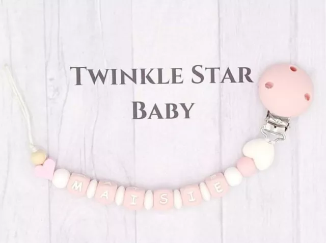 Full Silicone Personalised Dummy Clip Baby Girl Pink White Pacifier Chain Babies