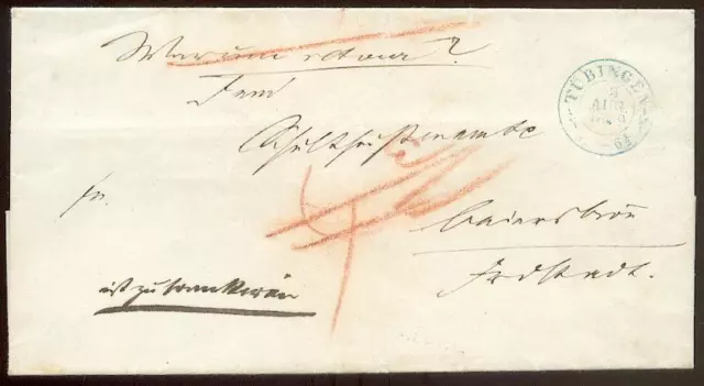 Tübingen 1849 Vorphilabrief  + Distributionsstempel(D1818