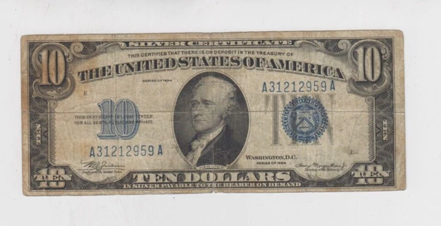 Silver Certificate $10 1934  lower grade