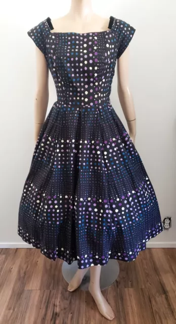 Vtg 1950s 50s Party Day Dress Polka Dot Full Swing Skirt Side Zip sz S 2/4