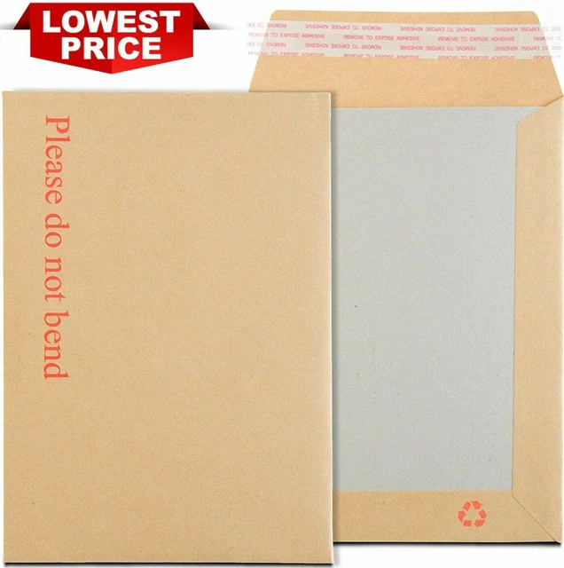 HARD CARD BOARD Back Backed Envelopes "Please Do Not Bend" Manilla