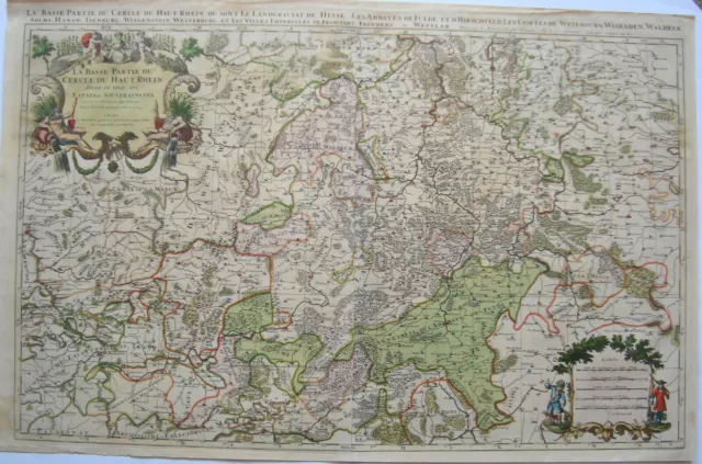 Hessen Frankfurt Marburg Kassel Gießen riesige Landkarte Kupferstich Sanson 1690