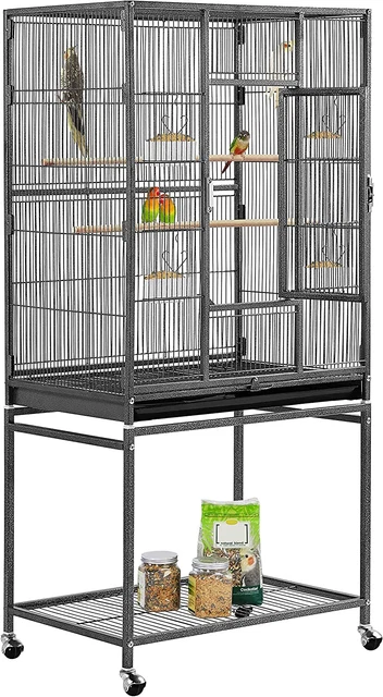 YAHEETECH LARGE BUDGIE Cage Metal Bird Cage with Stand Rolling Parrot ...