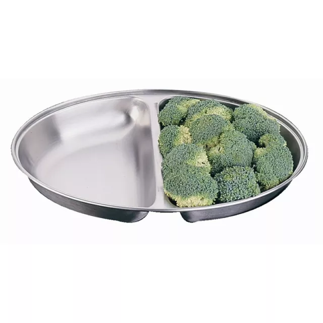 Oval 8" Divided Vegetable Dish Stainless Steel Serving Buffet Functions 2 Side