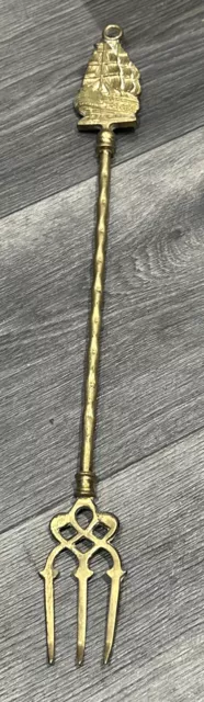 Good Vintage Brass Toasting Fork + Handle Depicts : H.M.S. VICTORY - SHIP