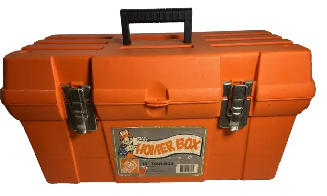 VTG Home Depot Orange 19” Toolbox Medium Sized Homer Box Metal Clasps with Tray