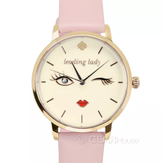 KATE SPADE NY Womens Metro Winking Eye Gold Watch, Cream Dial, Pink Leather Band