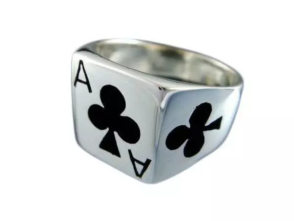 925 Sterling Silver Unisex Ace of Clubs Casino Poker Card Game Lucky Ring