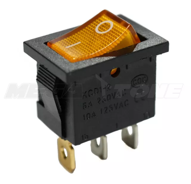 SPST KCD1 Mini Rocker Switch Illuminated AMBER Lamp On-Off 6A/250VAC USA SELLER!