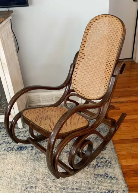 Vintage Thonet Style Bentwood Cane Rocker, Wicker Rattan Rocking Chair, Adult
