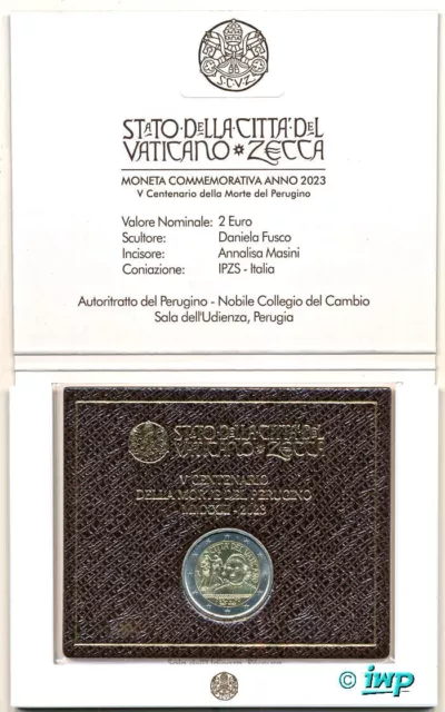 VATIKAN 2 EURO € Gedenkmünze 2023 - 500. Todestag von Pietro Perugino - rar!